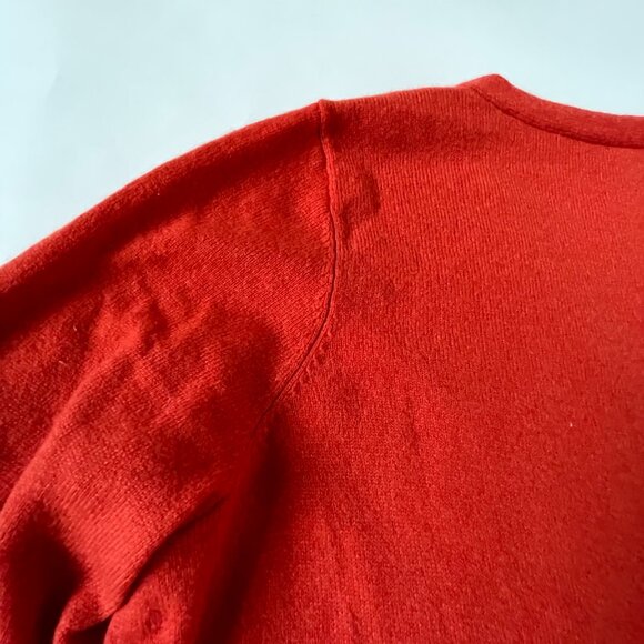 Eileen Fisher Cashmere Red/orange V-neck tunic sweater, side vent slit hem, PL - Picture 7 of 9